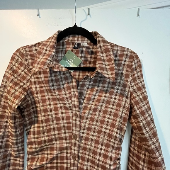 Plaid Brown Women's Dress - Picture 2 of 9